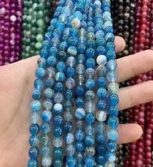 Natural Gemstone Loose Beads Necklace - blue stripe agate - NO.121 ABC Jewelries